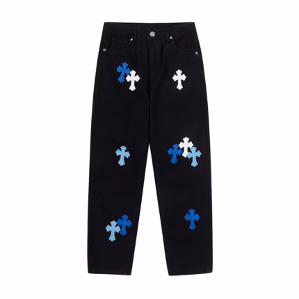 Chrome Hearts Blue & White Cross Patch Jeans