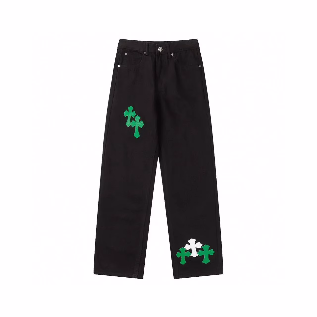 Chrome Hearts Cross Green & White Patch Jeans